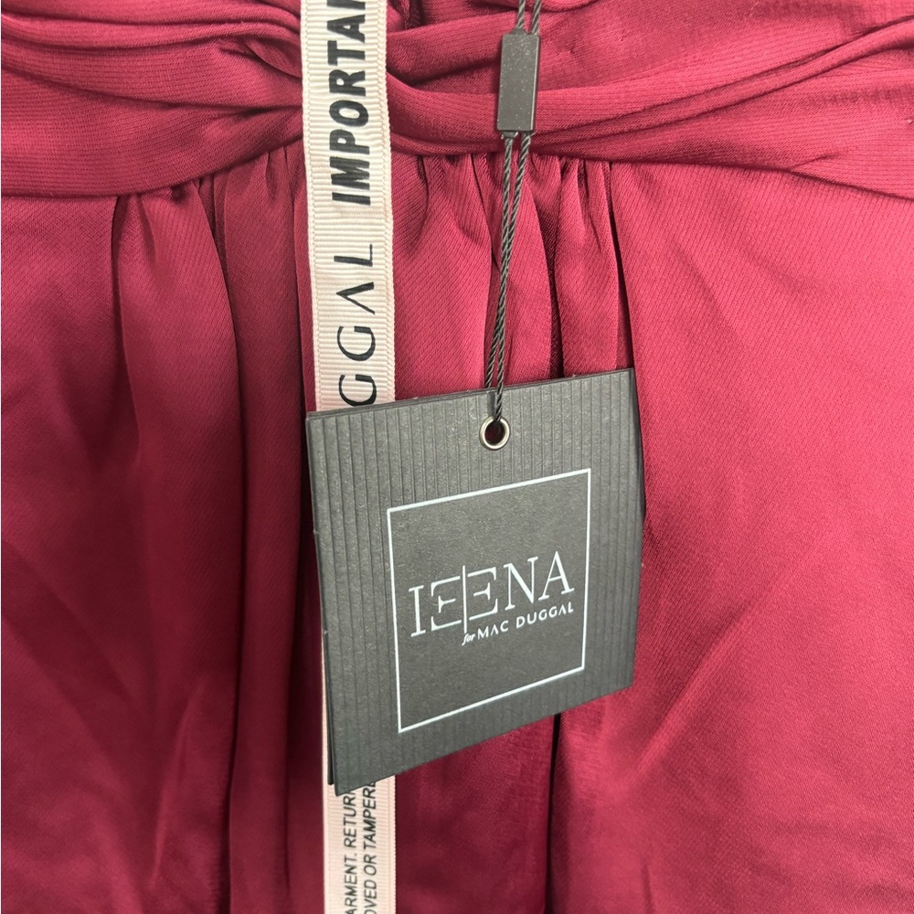 Ieena for Mac Duggal Red Front Twist Puff Sleeve Deep V Jumpsuit - Picture 4 of 12